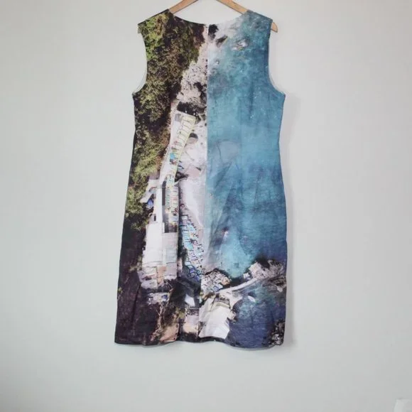 Lafayette 148 New York 100% Linen Beach Scene Shift Sheath Dress Size 14 H13021 - Picture 6 of 9